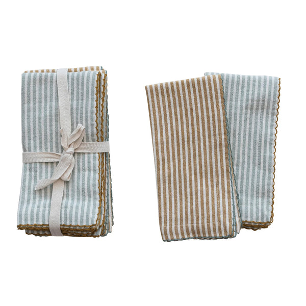 Striped Cotton Napkins - Blue/Orange, Set of 4
