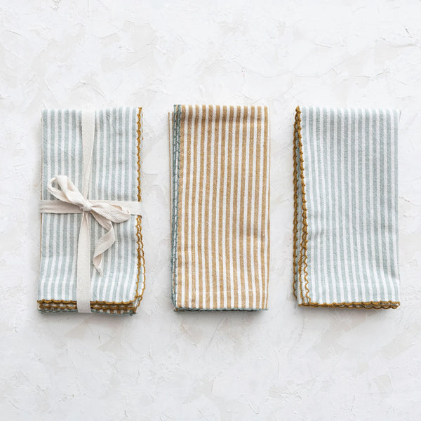 Striped Cotton Napkins - Blue/Orange, Set of 4