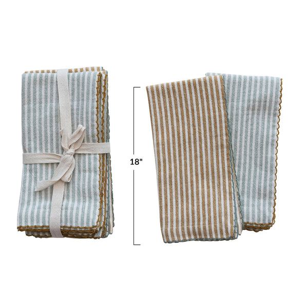 Striped Cotton Napkins - Blue/Orange, Set of 4