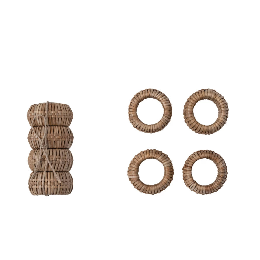 Hand-Woven Rattan Napkin Rings, Natural, Set of 4