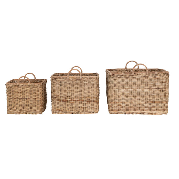 Rattan Baskets with Handles, 3 Sizes