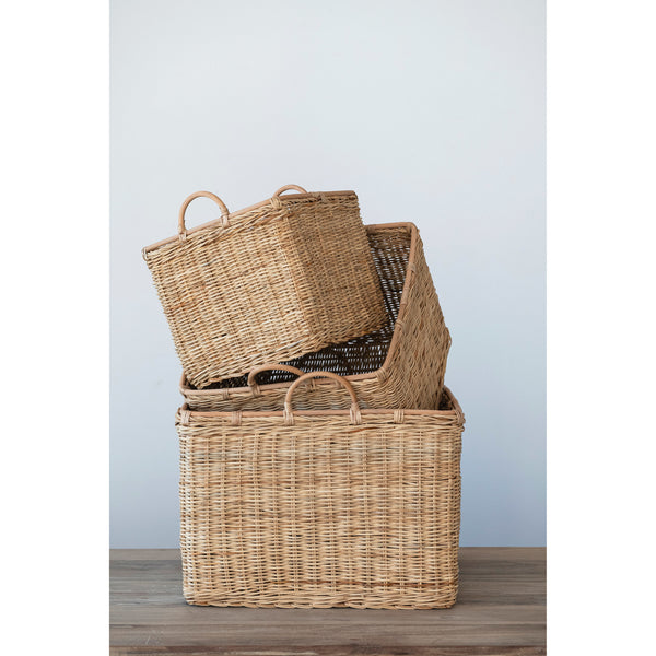 Rattan Baskets with Handles, 3 Sizes