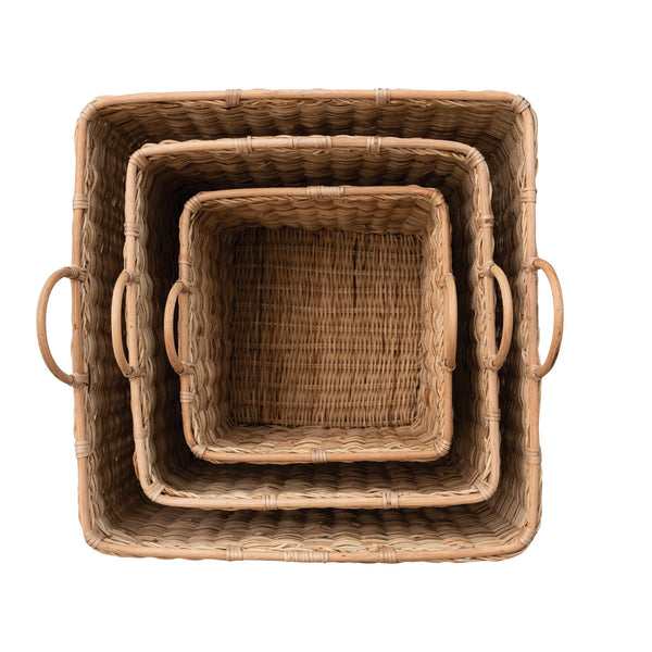 Rattan Baskets with Handles, 3 Sizes