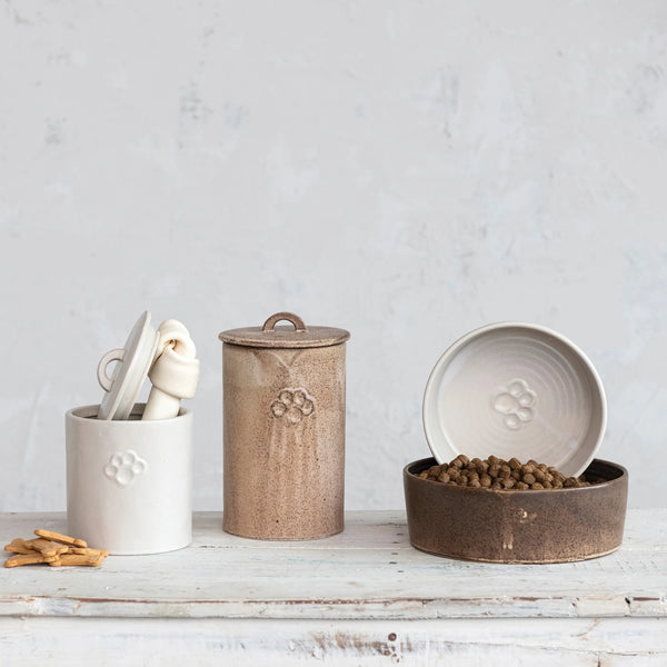 Debossed Stoneware Pet Bowl w/ Paw Print