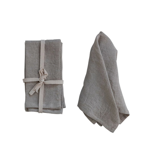 18" Square Stonewashed Linen Napkins, Set of 4, Natural