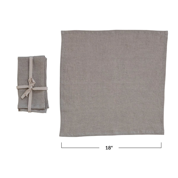 18" Square Stonewashed Linen Napkins, Set of 4, Natural