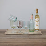 Hand-Painted Wine Glass w/ Stripes, 14 oz, Yellow