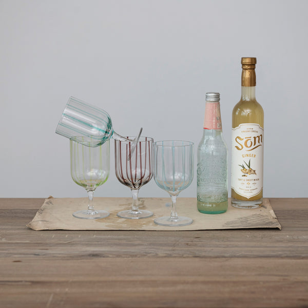 Hand-Painted Wine Glass w/ Stripes, 14 oz, Pink