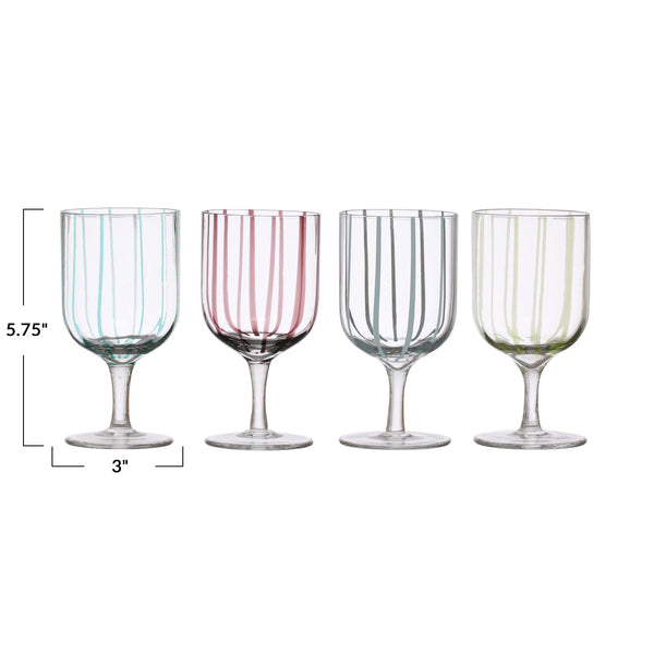 Hand-Painted Wine Glass w/ Stripes, 14 oz, Pink
