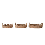 Decorative Braided Bankuan & Rattan Trays w/ Scalloped Edge & Handles, 3 Sizes
