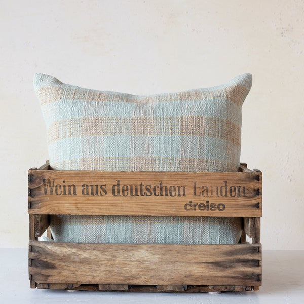 Hand-Woven Cotton Pillow, Pink Checks, 20" x 20"