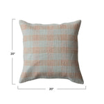 Hand-Woven Cotton Pillow, Pink Checks, 20" x 20"