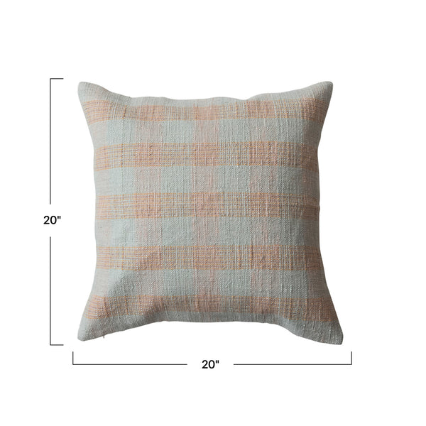 Hand-Woven Cotton Pillow, Pink Checks, 20" x 20"