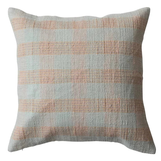 Hand-Woven Cotton Pillow, Pink Checks, 20" x 20"