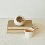 Stoneware Salt Cellar w/ Mango Wood Spoon, Cream