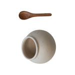 Stoneware Salt Cellar w/ Mango Wood Spoon, Cream