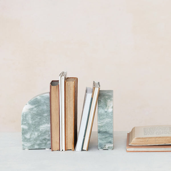 Marble Bookends, Green Melange, Set of 2