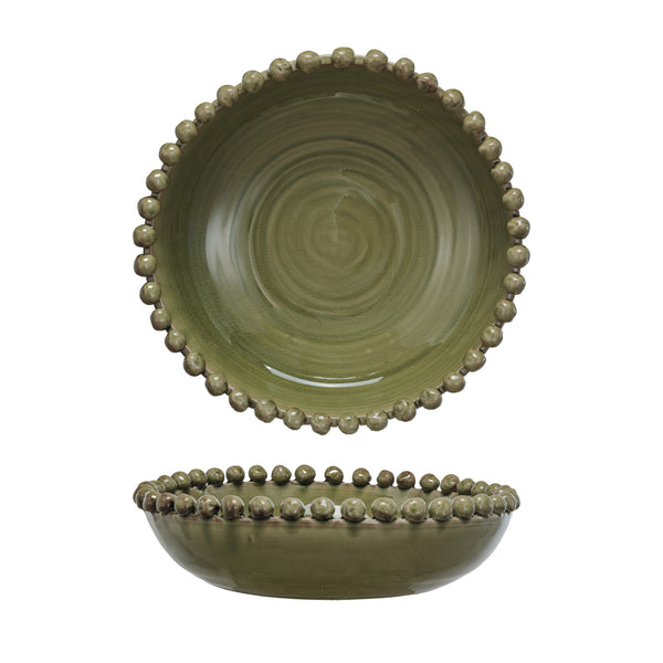Terra-Cotta Bowl w/Hobnail Edge - Green Glaze, 16.5"Dia