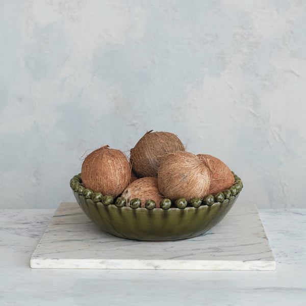 Terra-Cotta Bowl w/Hobnail Edge - Green Glaze, 16.5"Dia