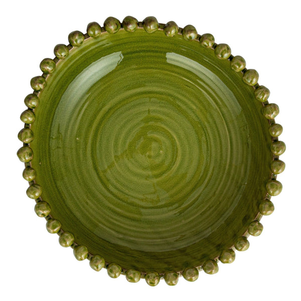 Terra-Cotta Bowl w/Hobnail Edge - Green Glaze, 16.5"Dia