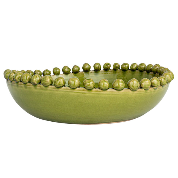 Terra-Cotta Bowl w/Hobnail Edge - Green Glaze, 16.5"Dia