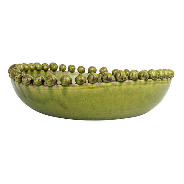 Terra-Cotta Bowl w/Hobnail Edge - Green Glaze, 16.5"Dia