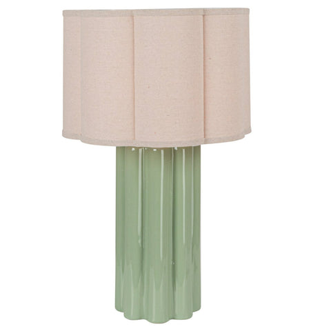 Stoneware Fluted Table Lamp w/ Linen Scalloped Shade, Mint