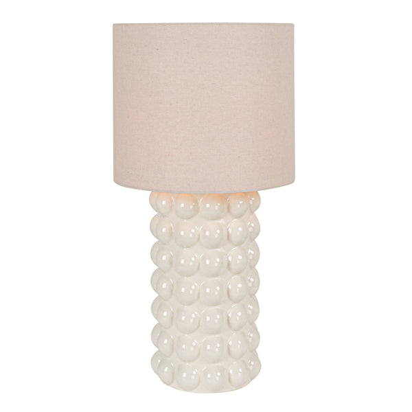 Stoneware Hobnail Table Lamp w/ Linen Shade, White