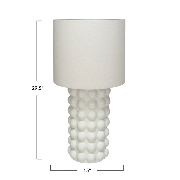Stoneware Hobnail Table Lamp w/ Linen Shade, White