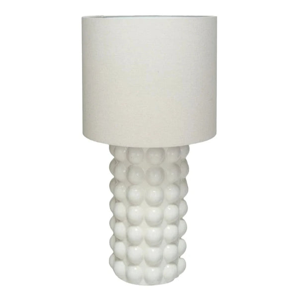 Stoneware Hobnail Table Lamp w/ Linen Shade, White
