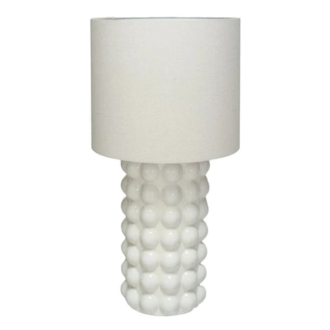 Stoneware Hobnail Table Lamp w/ Linen Shade, White