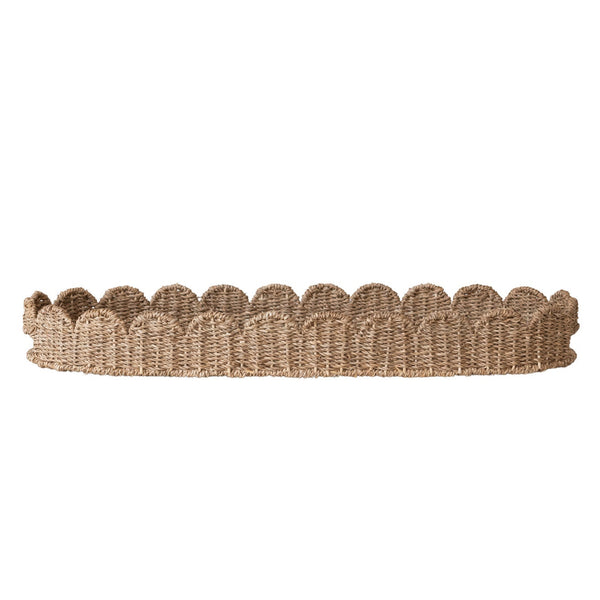 Hand-Woven Bankuan Scalloped Tray with Handles, 32"W x 13"D