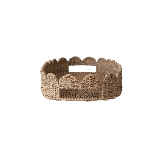 Hand-Woven Bankuan Scalloped Tray with Handles, 32"W x 13"D