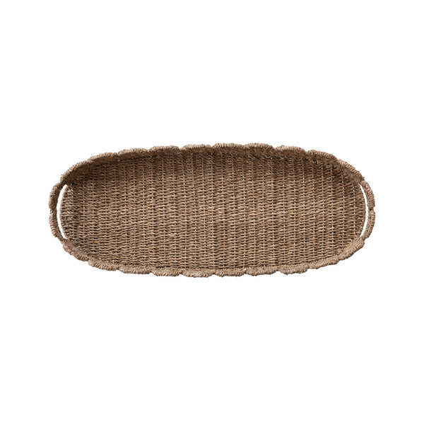 Hand-Woven Bankuan Scalloped Tray with Handles, 32"W x 13"D