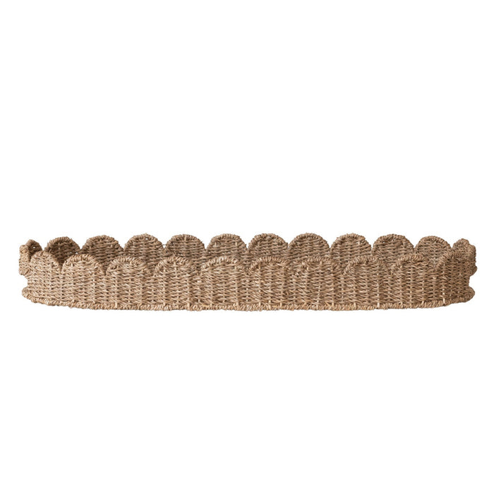 Hand-Woven Bankuan Scalloped Tray with Handles, 32"W x 13"D