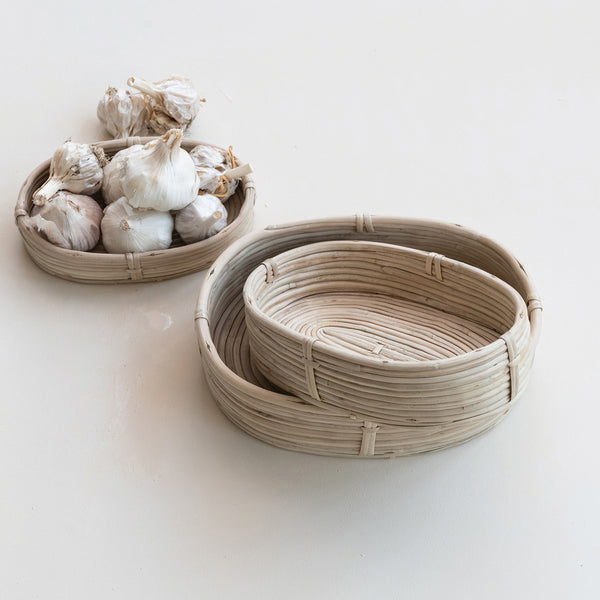 Oval Decorative Hand-Woven Rattan Baskets, 3 Sizes