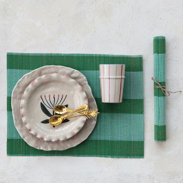 Hand-Woven Bamboo Placemat Set of 4 - Teal/Green