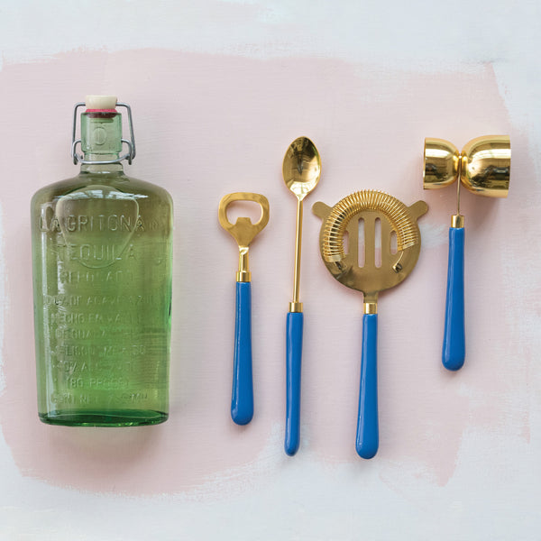 Bar Tools Set - Blue/Brass