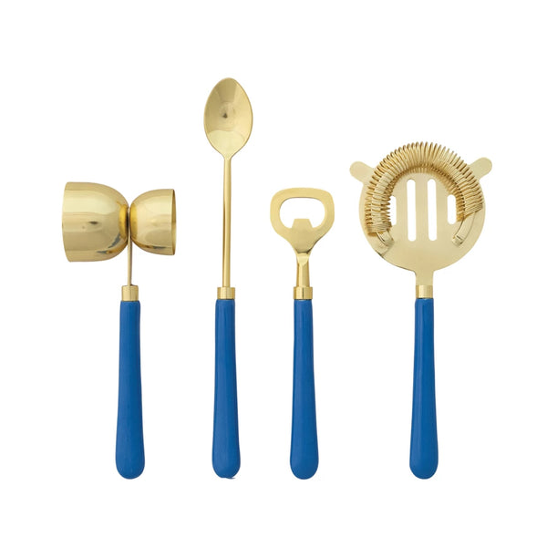 Bar Tools Set - Blue/Brass