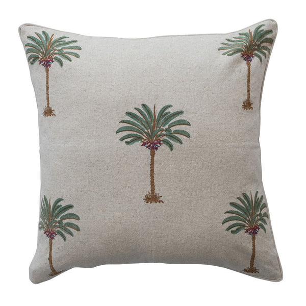 Linen Palm Printed Pillow, 24" x 24"