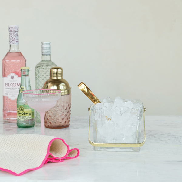 Textured Glass Ice Bucket with Tongs, 24 oz.