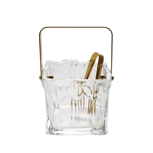 Textured Glass Ice Bucket with Tongs, 24 oz.