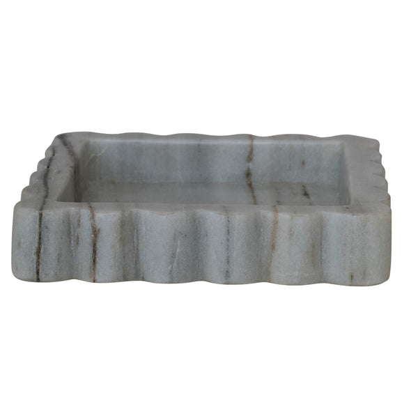 Marble Scalloped Tray, Grey/White Melange