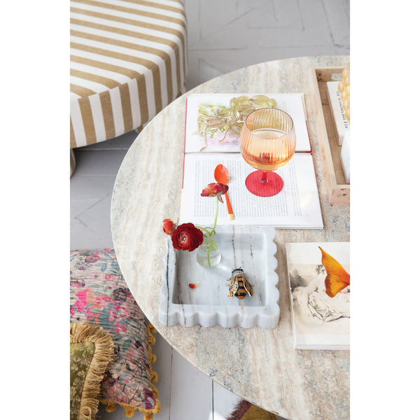Marble Scalloped Tray, Grey/White Melange