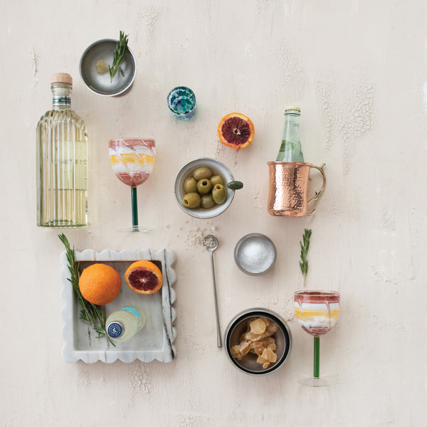Marble Scalloped Tray, Grey/White Melange