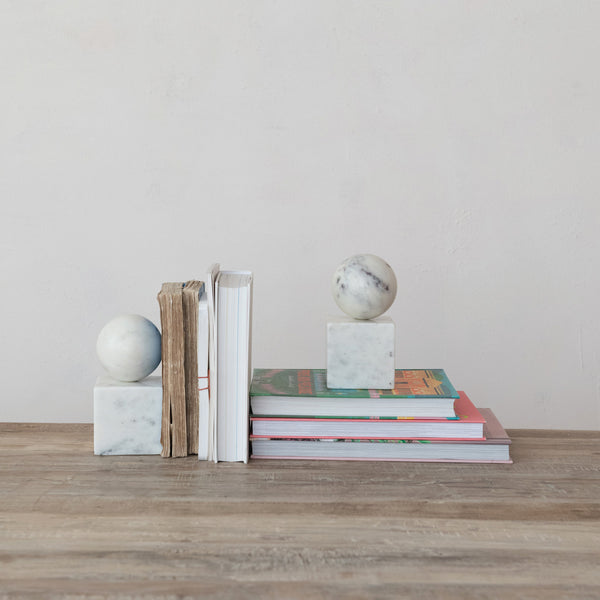 Marble Geometric Bookends, Set of 2