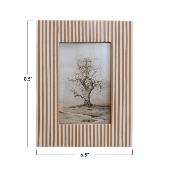 4"x 6" Resin Striped Photo Frame, White/Caramel