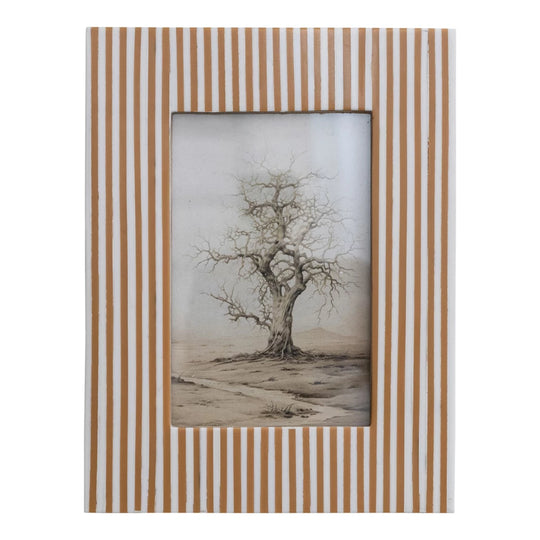 4"x 6" Resin Striped Photo Frame, White/Caramel