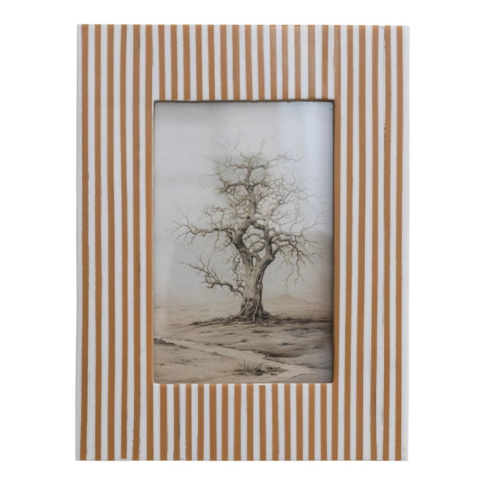 4"x 6" Resin Striped Photo Frame, White/Caramel