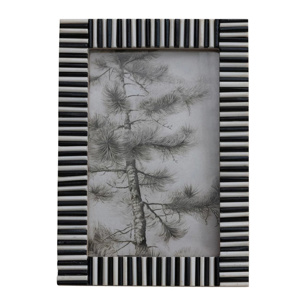4"x 6" Ribbed Photo Frame, Black/White